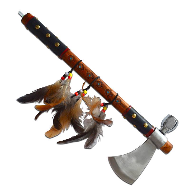 Red Indian Smoking Peace Axe Feather Pendant - Tophatter's Guns'N'Weapons Store - FREE SHIPPING Collectible Weapons - Tophatter Daily Deals