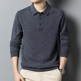 Soft Classic Men's Polo Sweater - Long Sleeve Knit, Casual Gray - Tophatter Daily Deals