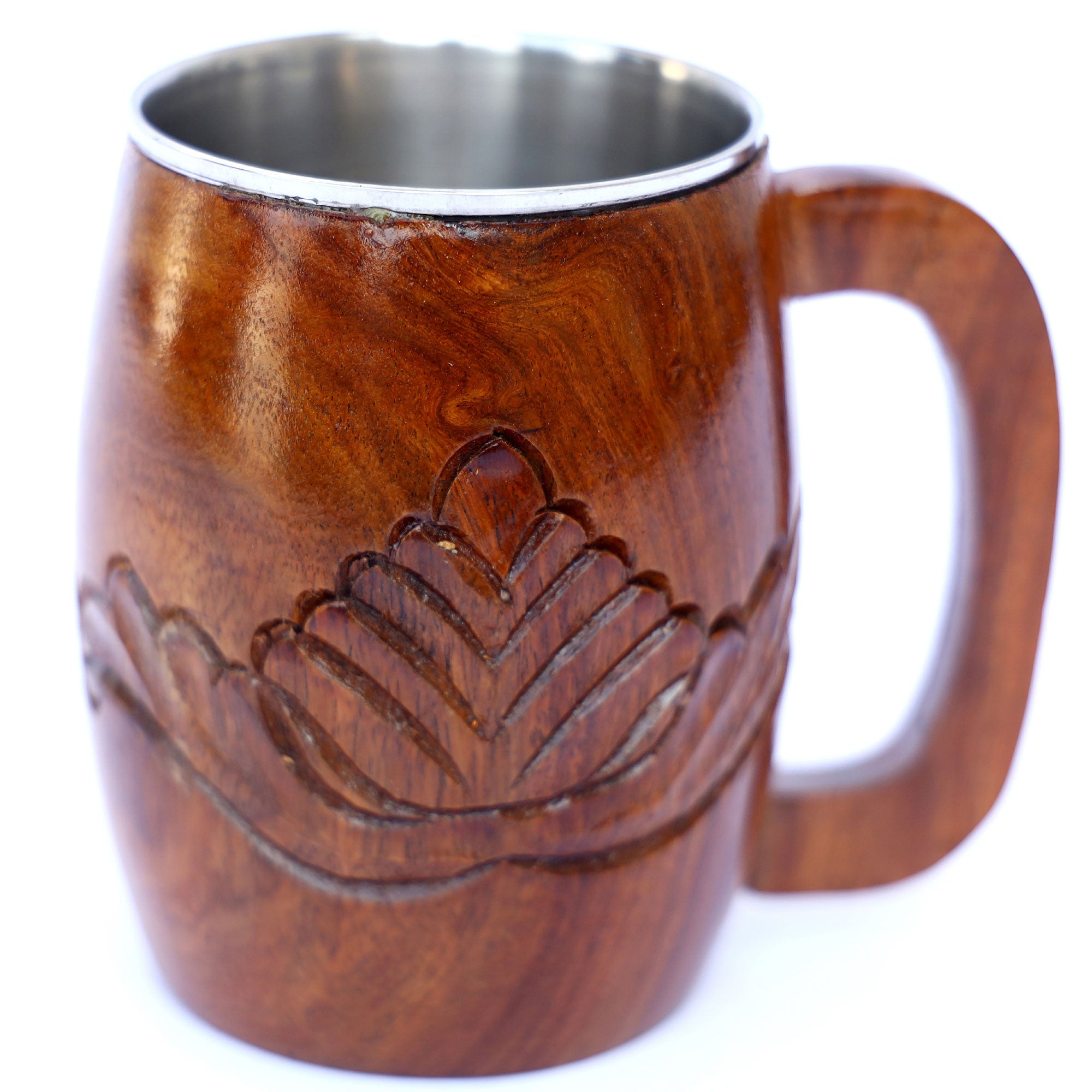Handmade Wooden Mug With Stainless Steel Insert 250 ml Capacity - TOPHATTER'S ARMORY DEALS Collectible Weapons - Tophatter Daily Deals
