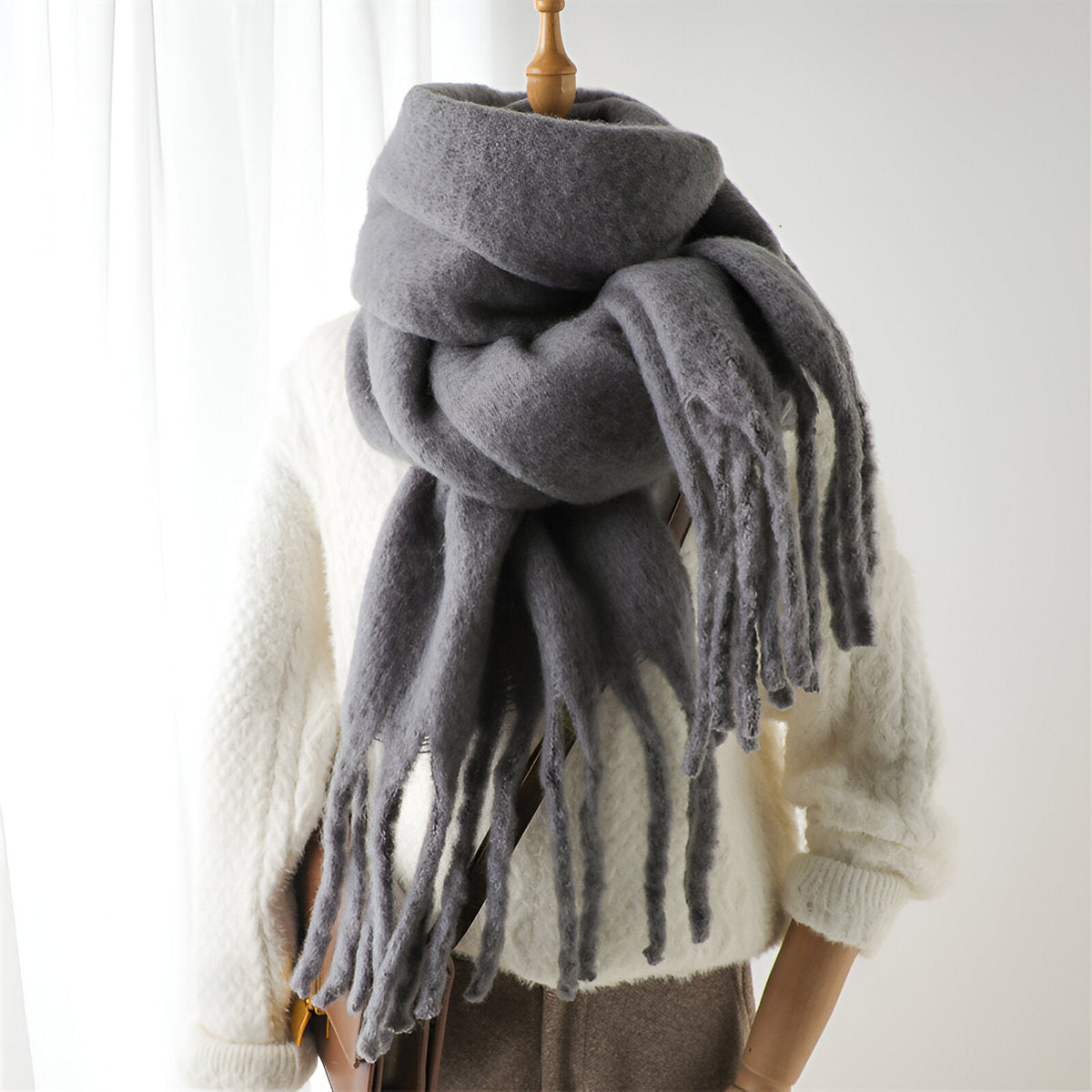 Soft Women’s Scarf - Oversized Fringed Cashmere For Winter Gray - Tophatter Daily Deals