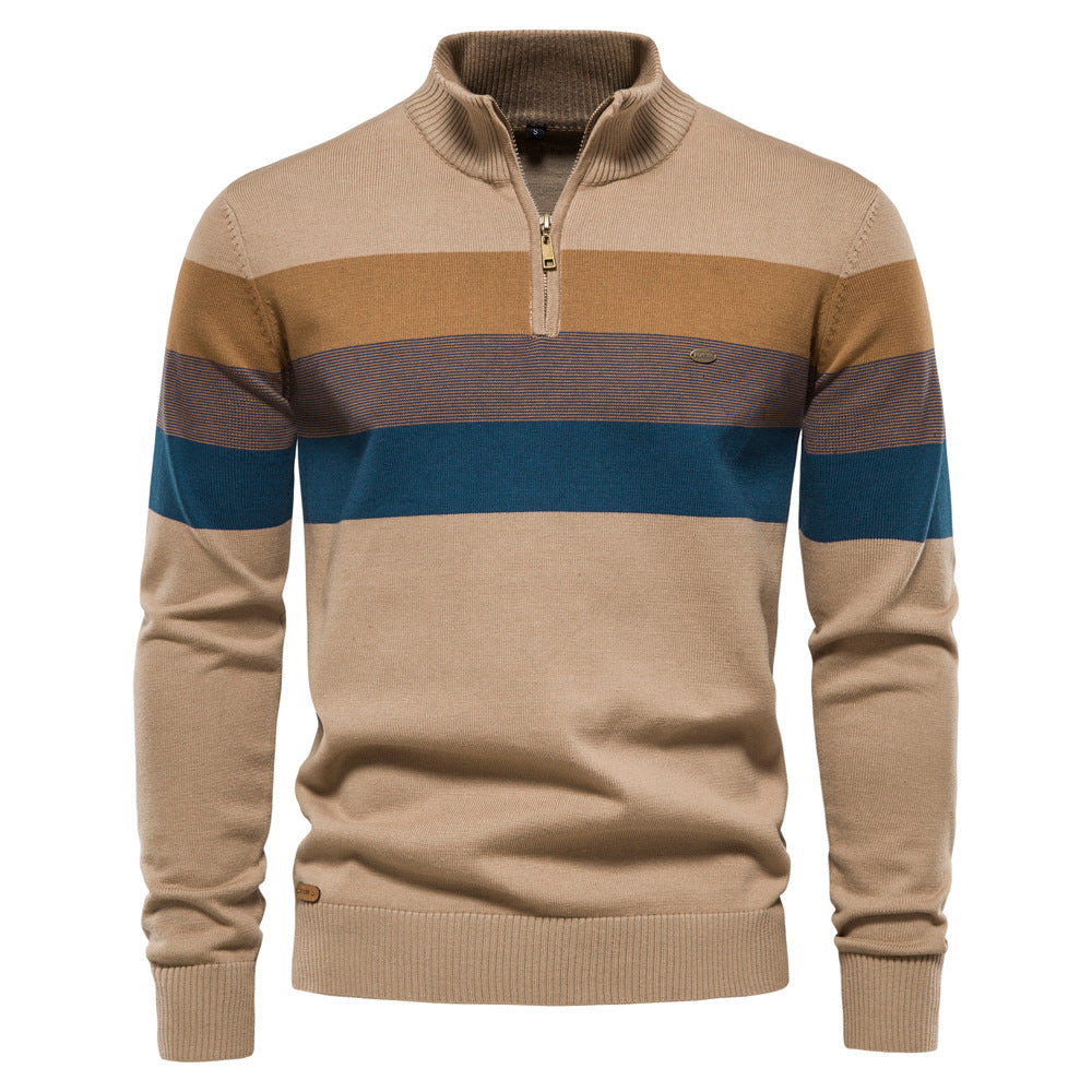 Soft Classic Men’s Zip Pullover - Striped Cotton Casual - Tophatter Daily Deals