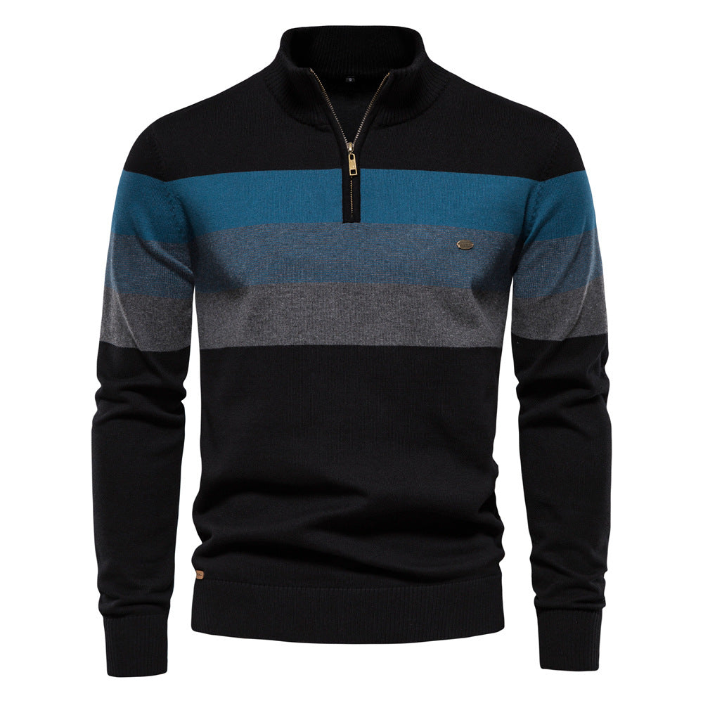 Soft Classic Men’s Zip Pullover - Striped Cotton Casual - Tophatter Daily Deals