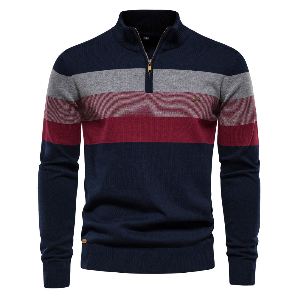 Soft Classic Men’s Zip Pullover - Striped Cotton Casual - Tophatter Daily Deals