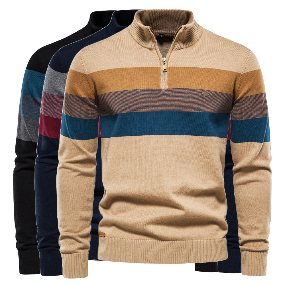 Soft Classic Men’s Zip Pullover - Striped Cotton Casual - Tophatter Daily Deals