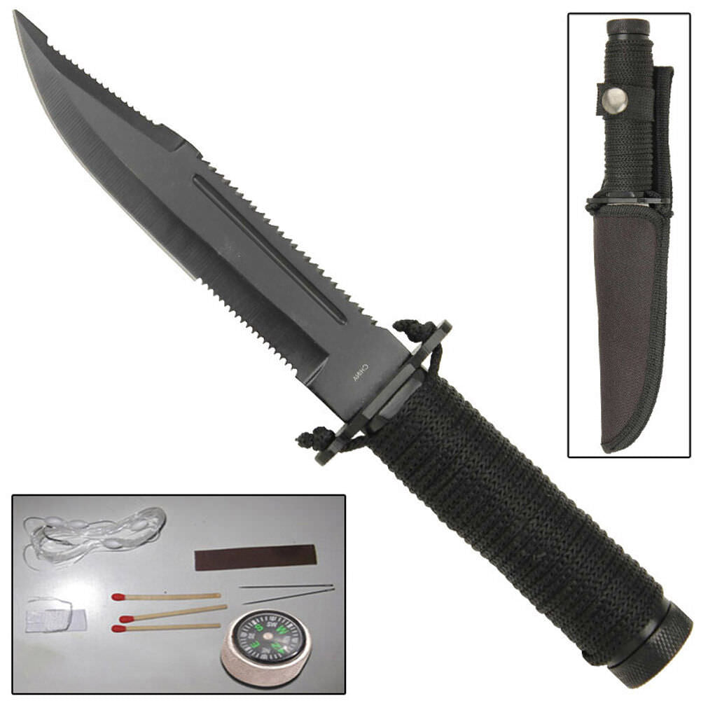 Mini Hunter Paracord Outdoor Survival Clip Point Partially Serrated Blade Knife - TOPHATTER'S ARMORY DEALS Collectible Weapons - Tophatter Daily Deals