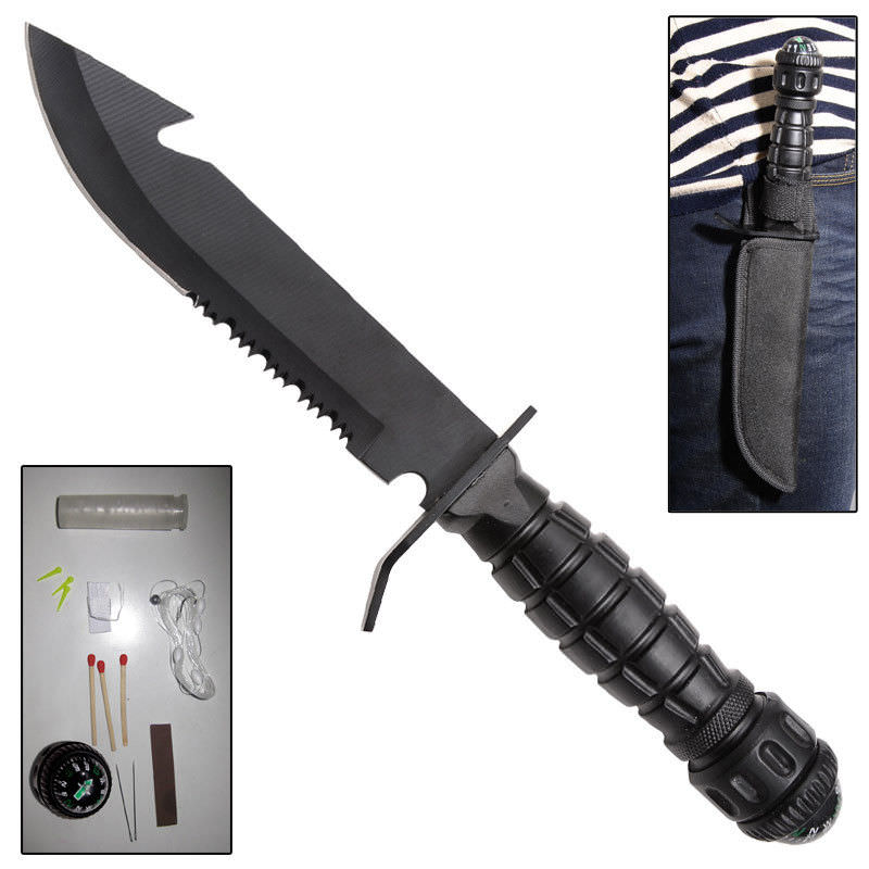 Military Fixed blade Serrated Steel SURVIVAL KIT Knife - Tophatter's Guns'N'Weapons Store Collectible Weapons - Tophatter Daily Deals