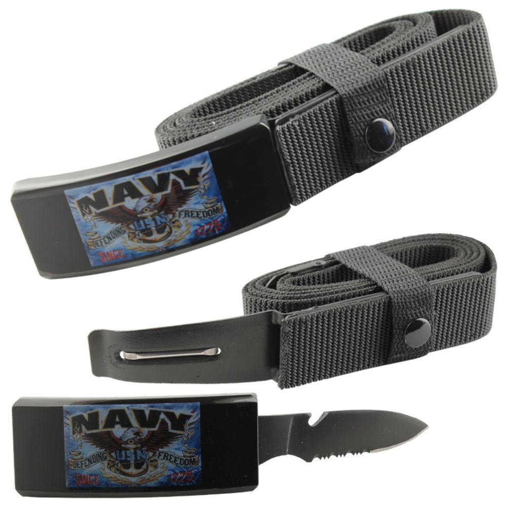 Navy Adjustable Nylon Tactical Belt Knife With Hidden Blade Collectible Weapons - Tophatter Daily Deals