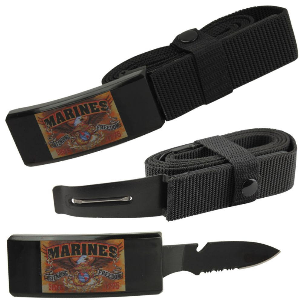 Marines Adjustable Nylon Tactical Belt Knife With Hidden Blade Collectible Weapons - Tophatter Daily Deals