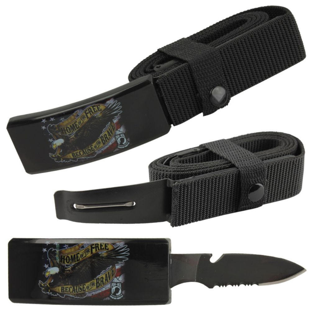 POW MIA Adjustable Nylon Tactical Belt Knife With Hidden Blade Collectible Weapons - Tophatter Daily Deals