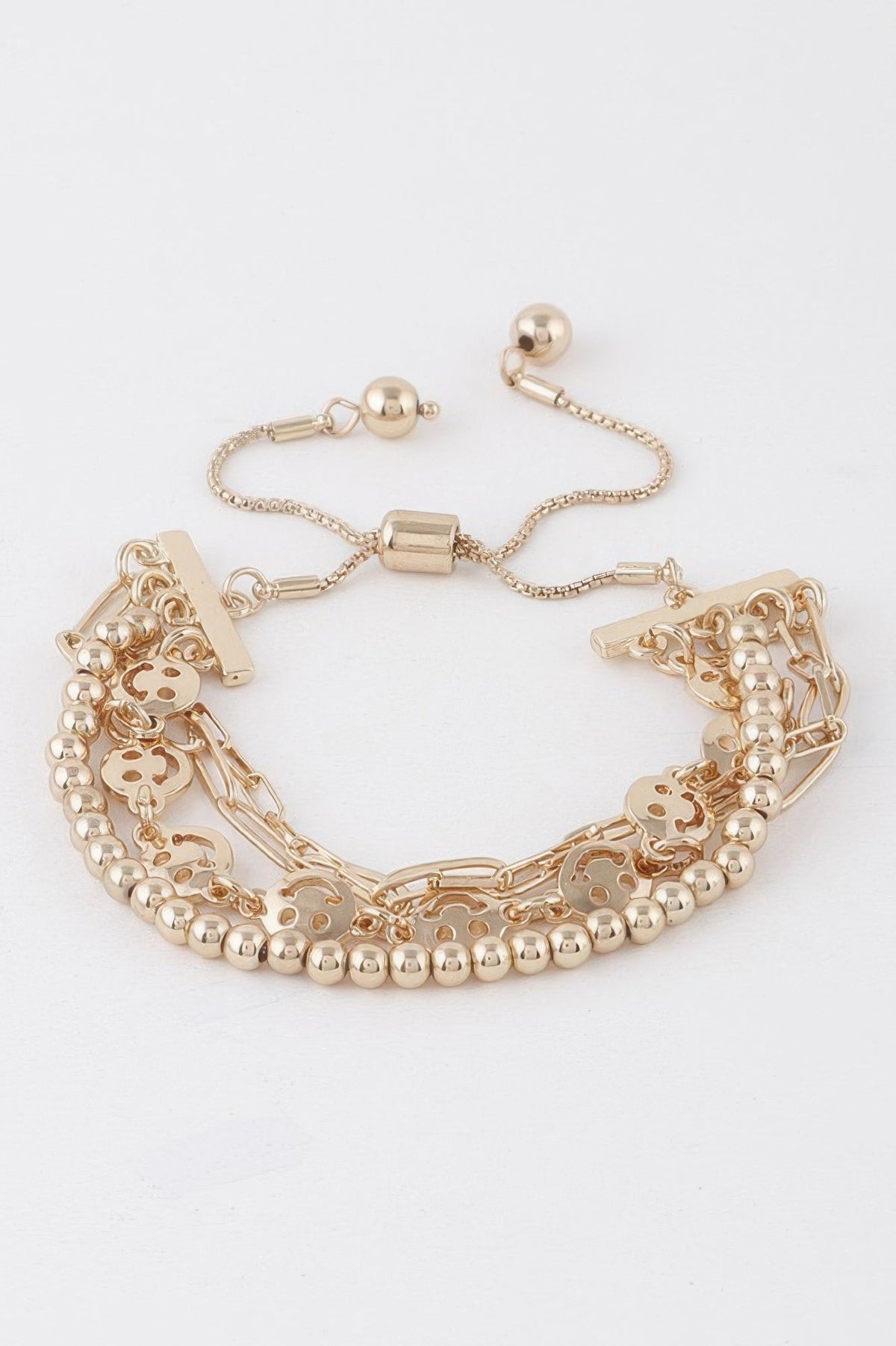 Beaded Smiley Face Chain Bracelet Gold Bracelets - Tophatter Daily Deals