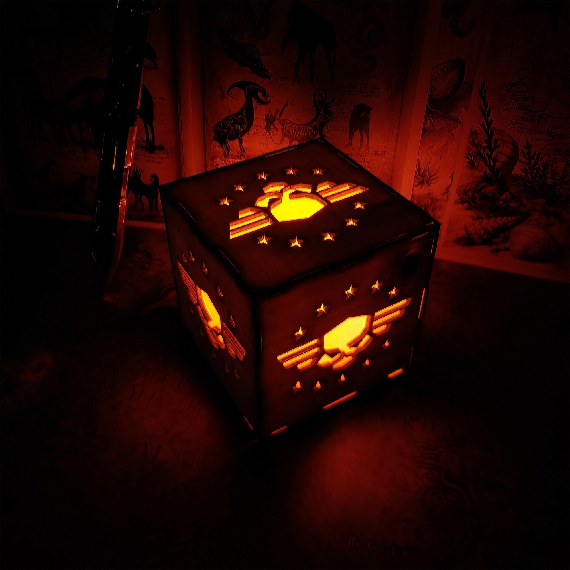 Winged Skull Badge Wood Cube Light Desk Decor - Tophatter Daily Deals