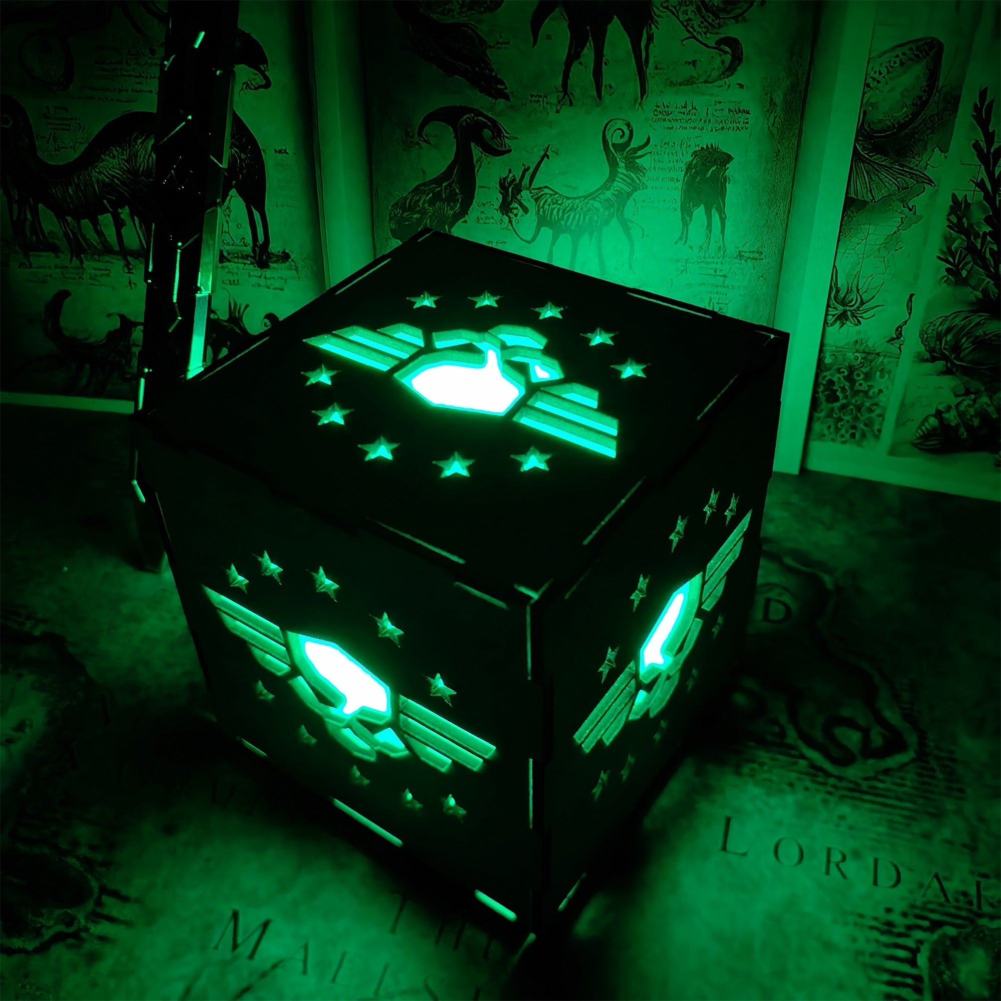 Winged Skull Badge Wood Cube Light Desk Decor - Tophatter Daily Deals