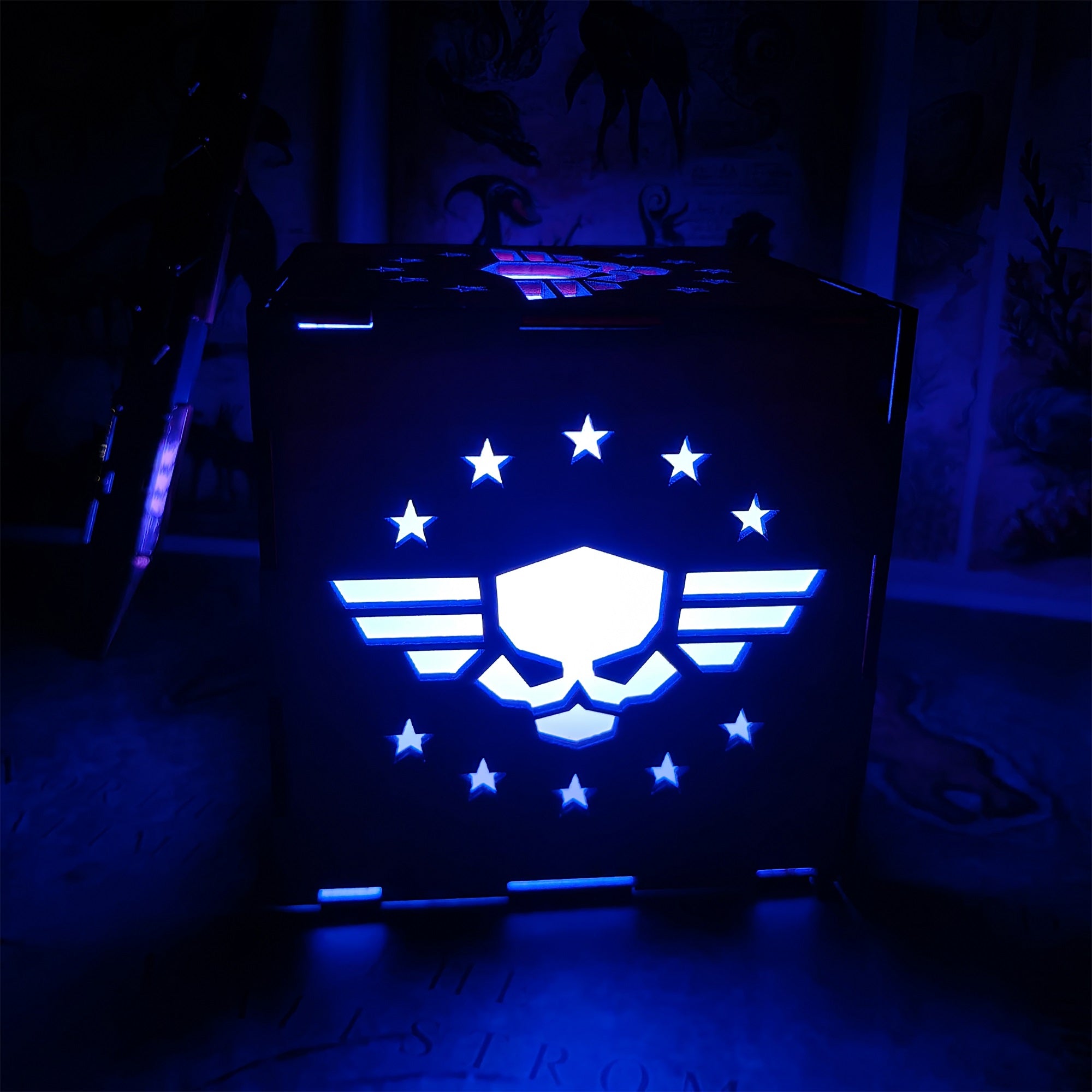 Winged Skull Badge Wood Cube Light Desk Decor - Tophatter Daily Deals
