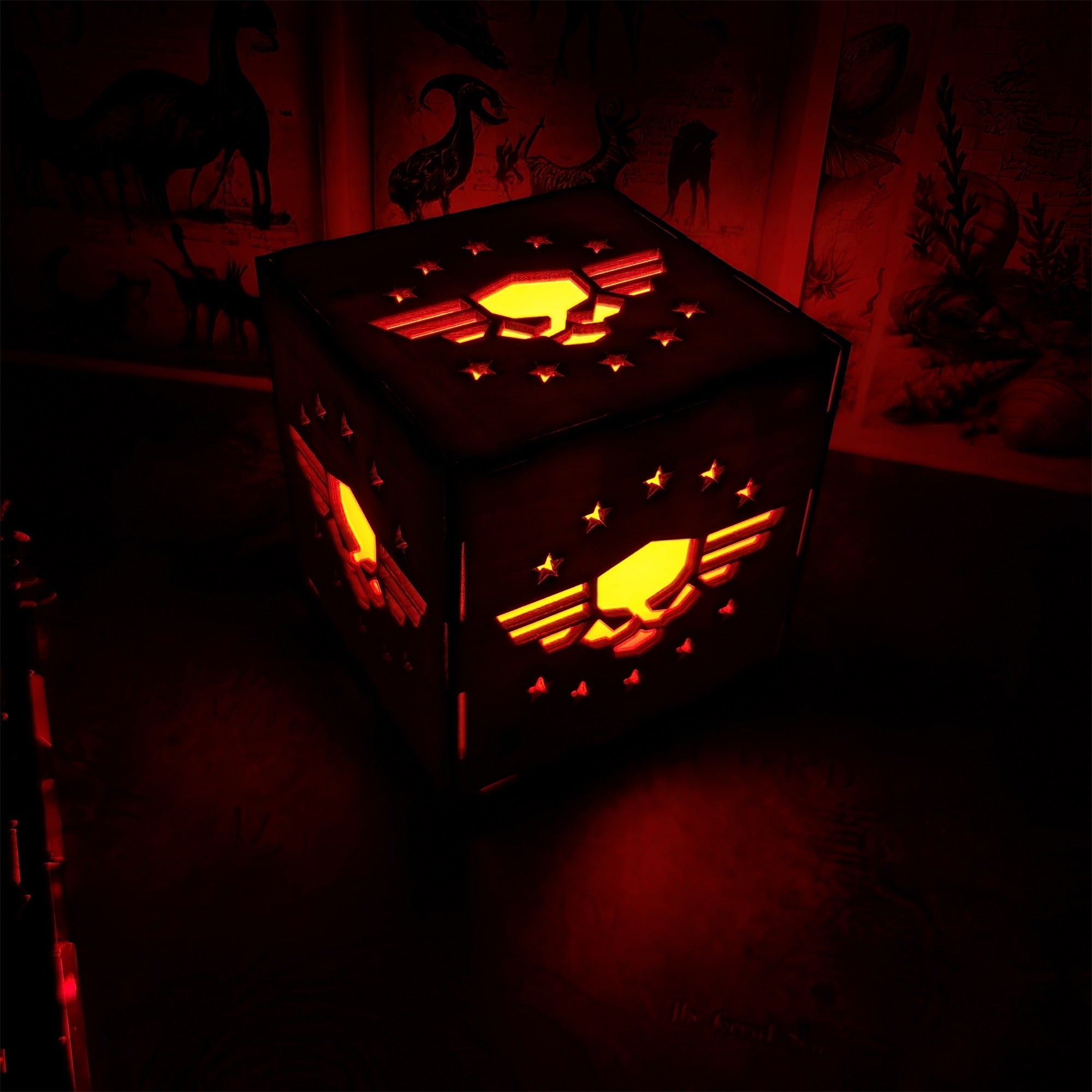 Winged Skull Badge Wood Cube Light Desk Decor - Tophatter Daily Deals