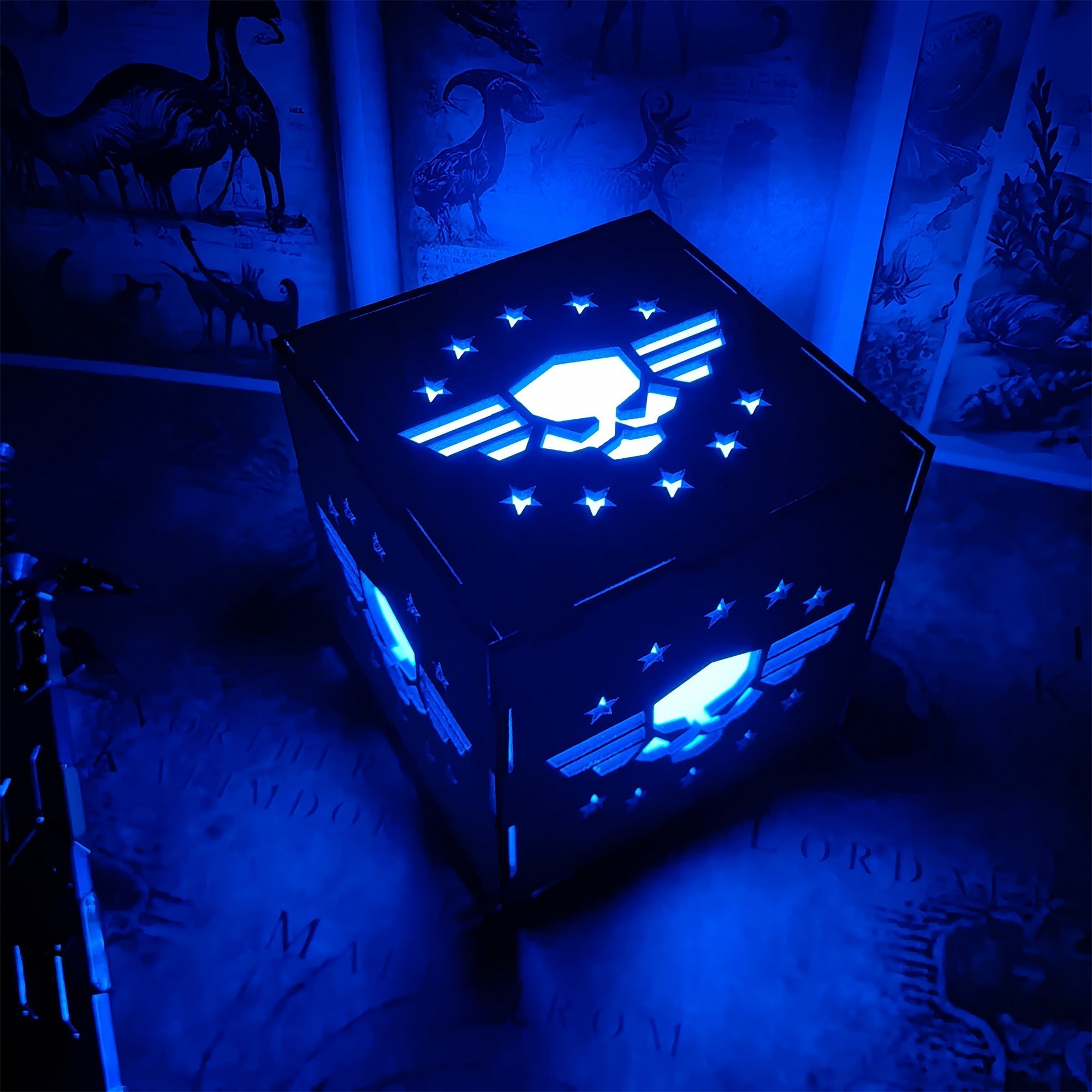 Winged Skull Badge Wood Cube Light Desk Decor - Tophatter Daily Deals