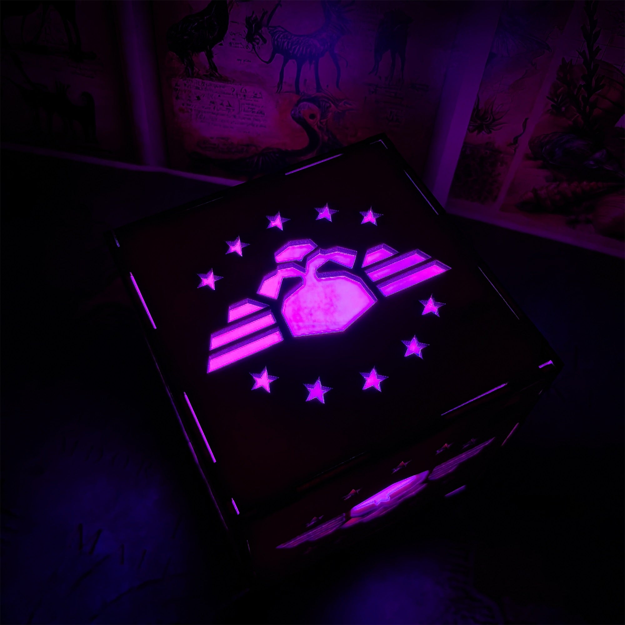 Winged Skull Badge Wood Cube Light Desk Decor - Tophatter Daily Deals