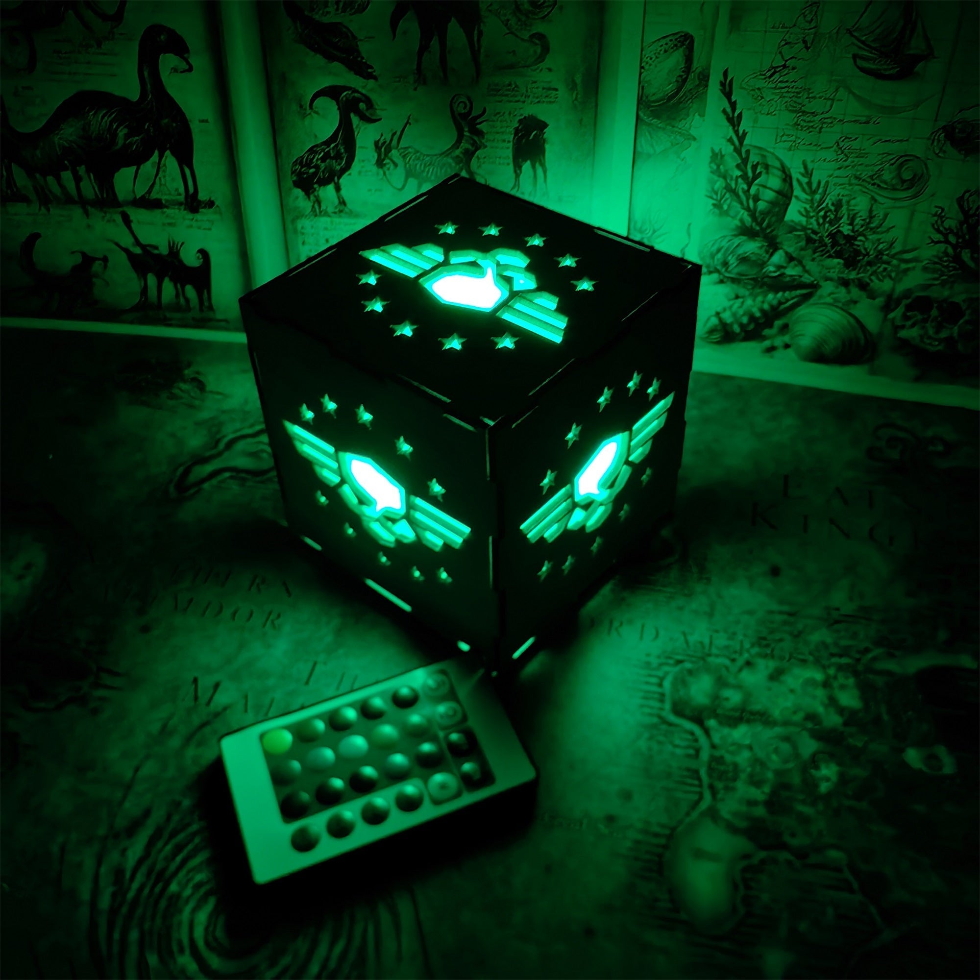 Winged Skull Badge Wood Cube Light Desk Decor Wooden Cube Light - Tophatter Daily Deals