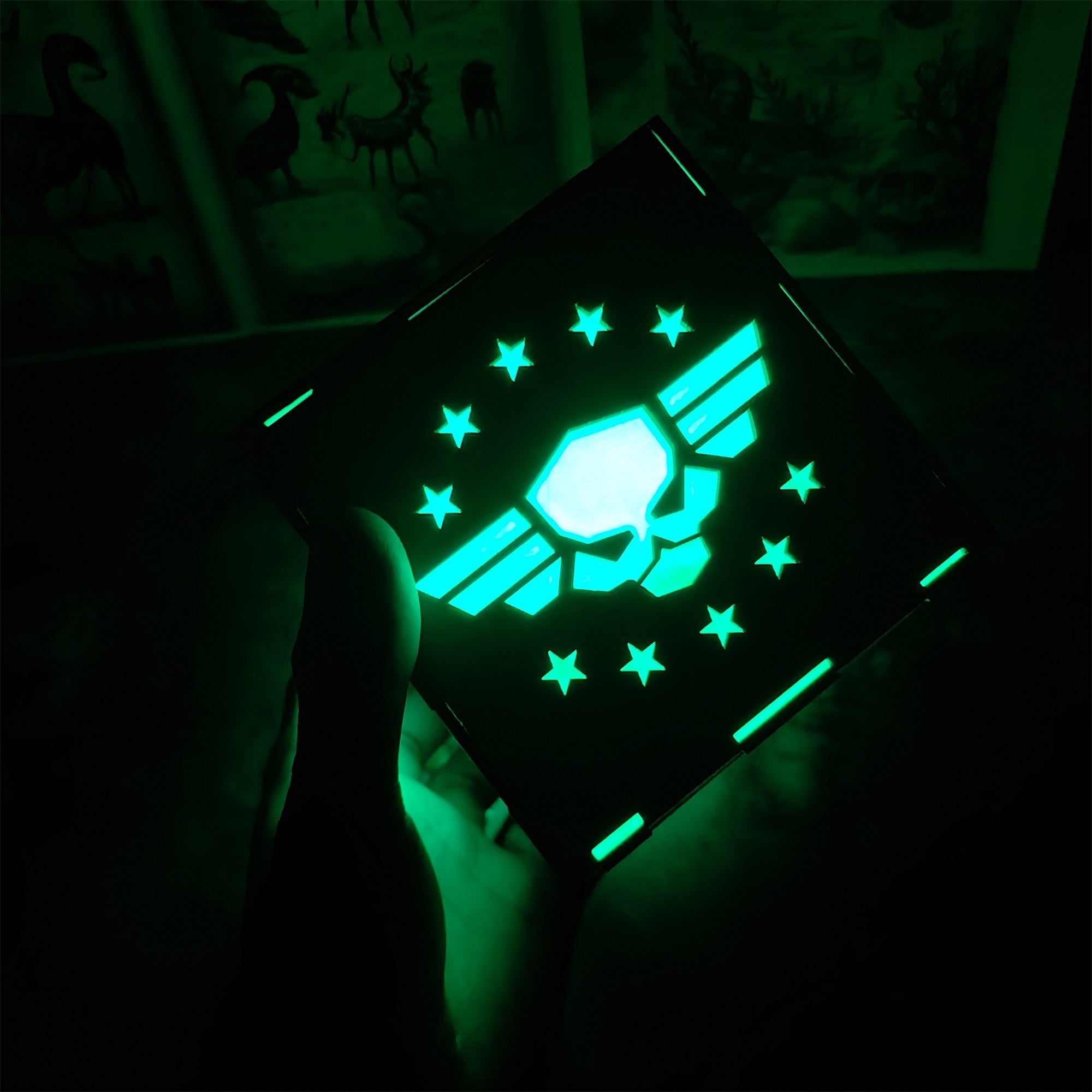 Winged Skull Badge Wood Cube Light Desk Decor - Tophatter Daily Deals