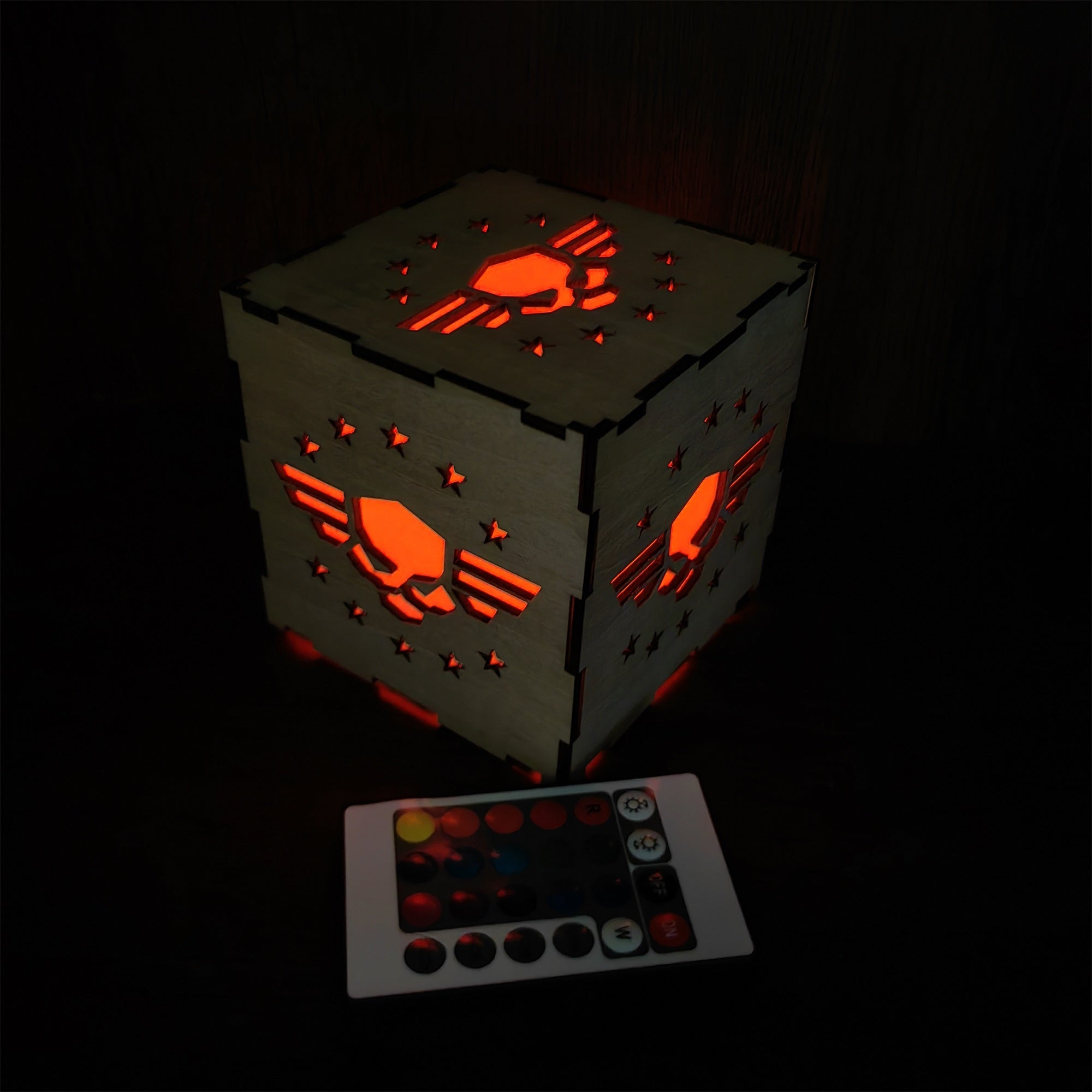 Winged Skull Badge Wood Cube Light Desk Decor - Tophatter Daily Deals