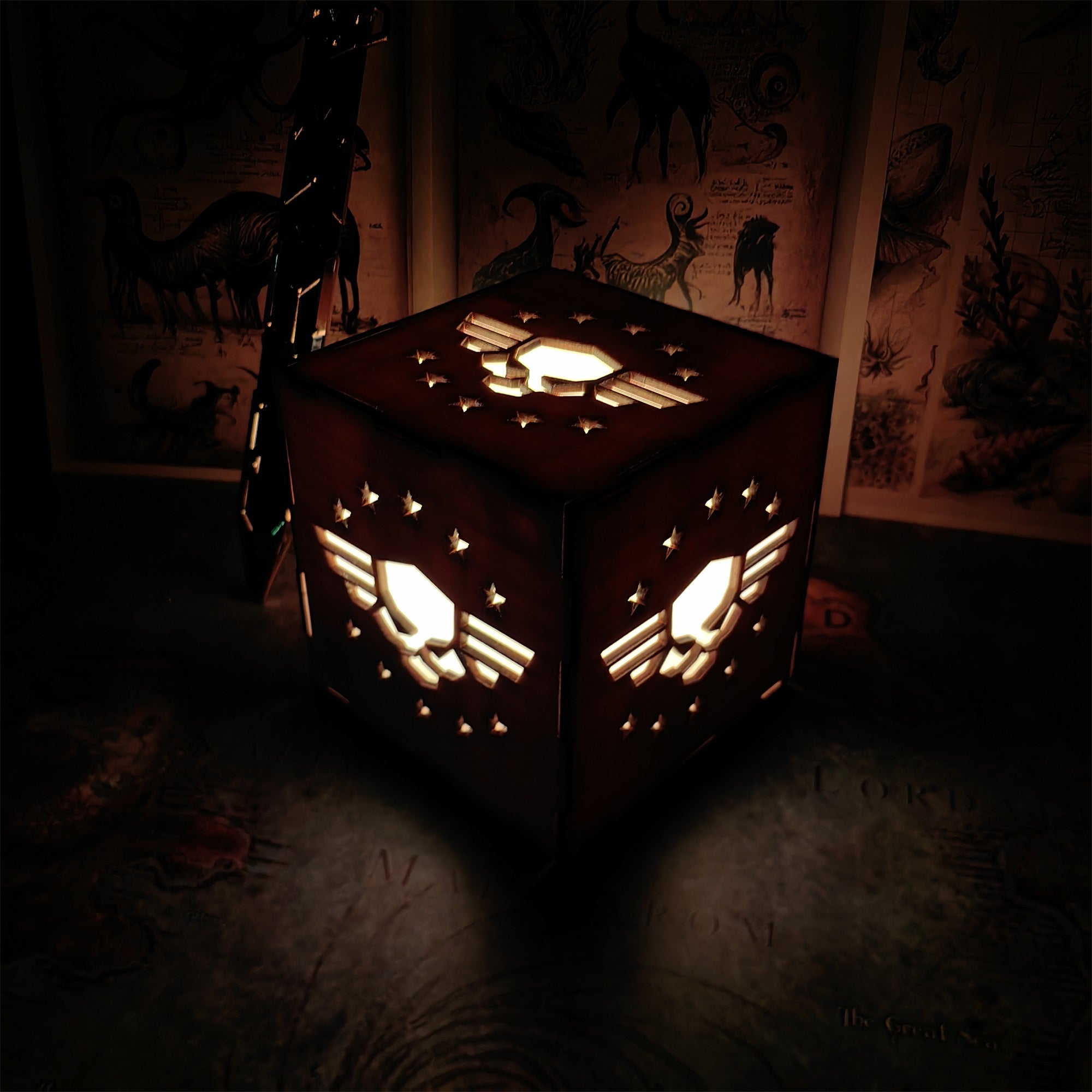 Winged Skull Badge Wood Cube Light Desk Decor - Tophatter Daily Deals