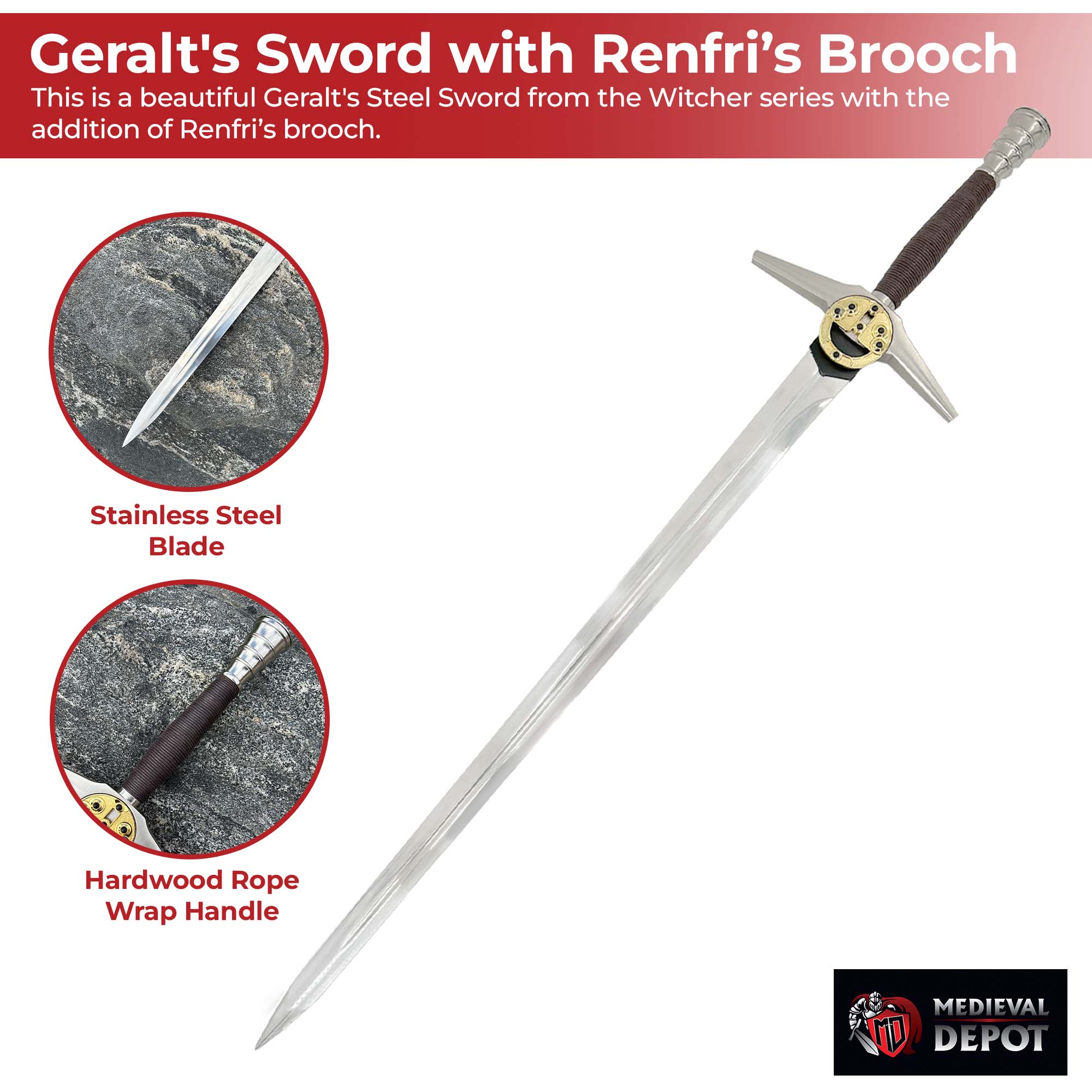 Witcher - Geralt's Steel Sword with Renfri’s Brooch swords - Tophatter Daily Deals