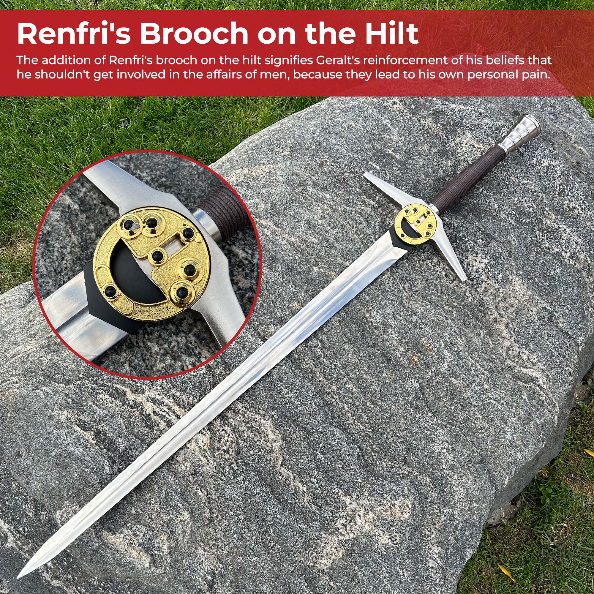 Witcher - Geralt's Steel Sword with Renfri’s Brooch swords - Tophatter Daily Deals
