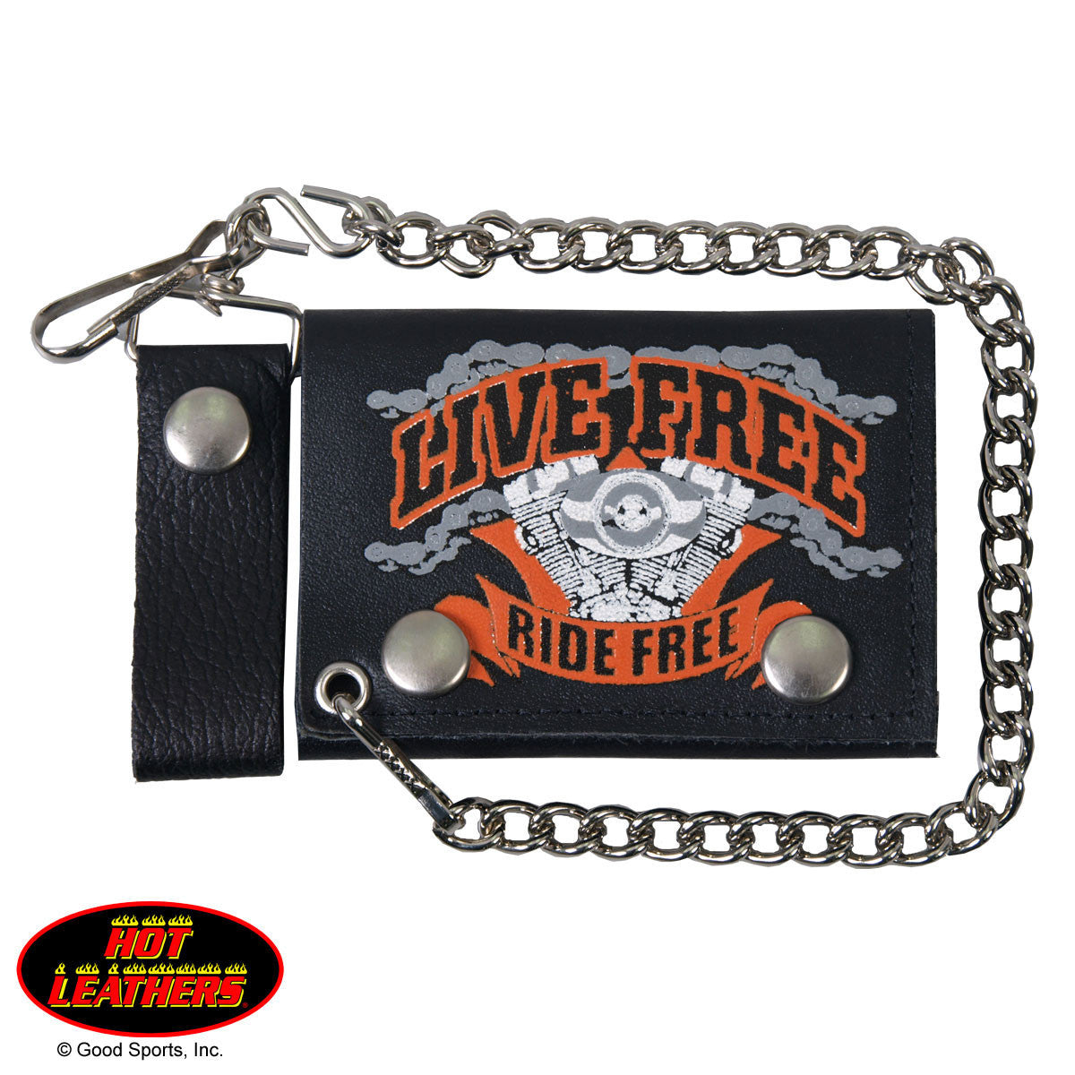 Hot Leathers Live Free Leather Wallet w/ Chain American Made USA Wallet - Tophatter Daily Deals
