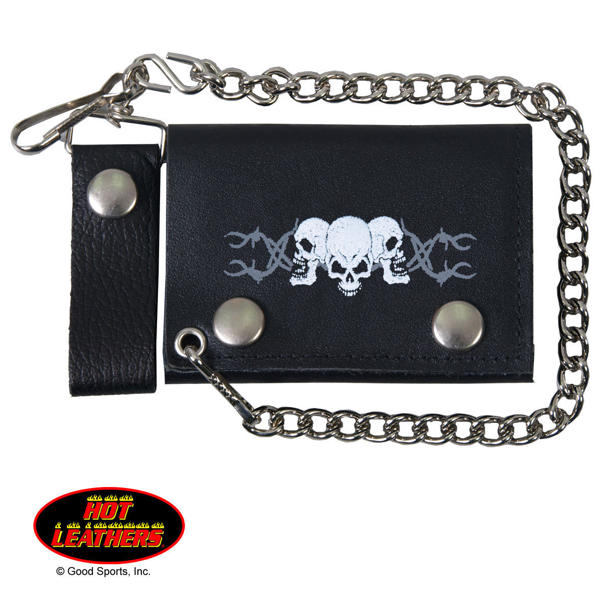 Hot Leathers Barbed Wire Skull Leather Wallet w/ Chain American Made USA Wallet - Tophatter Daily Deals