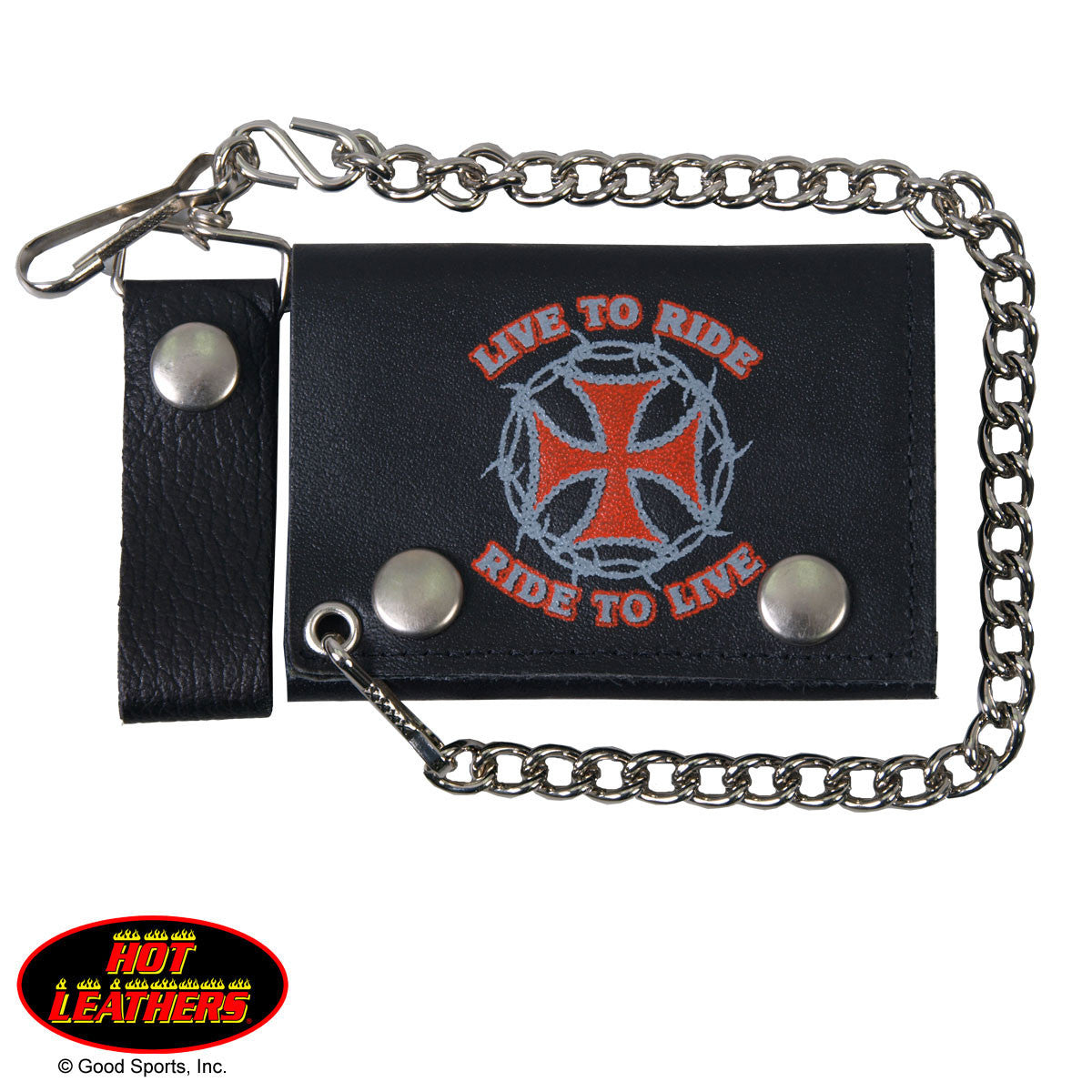Hot Leathers Live to Ride Choppers Leather Wallet w/ Chain American Made USA Wallet - Tophatter Daily Deals
