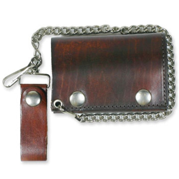 Hot Leathers Antique Brown Leather Wallet w/ Chain American Made USA Wallet - Tophatter Daily Deals