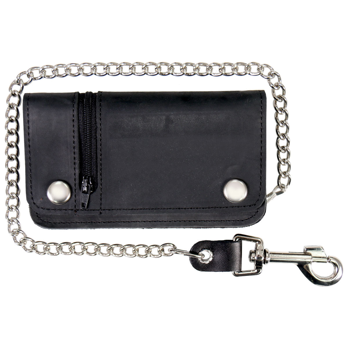 Hot Leathers Black Naked Leather Chain Wallet w/Zip Pocket American Made USA Wallet - Tophatter Daily Deals