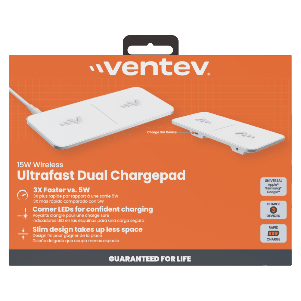 Ventev Dual Wireless Chargepad 15W - White Charging Pad - Tophatter Daily Deals