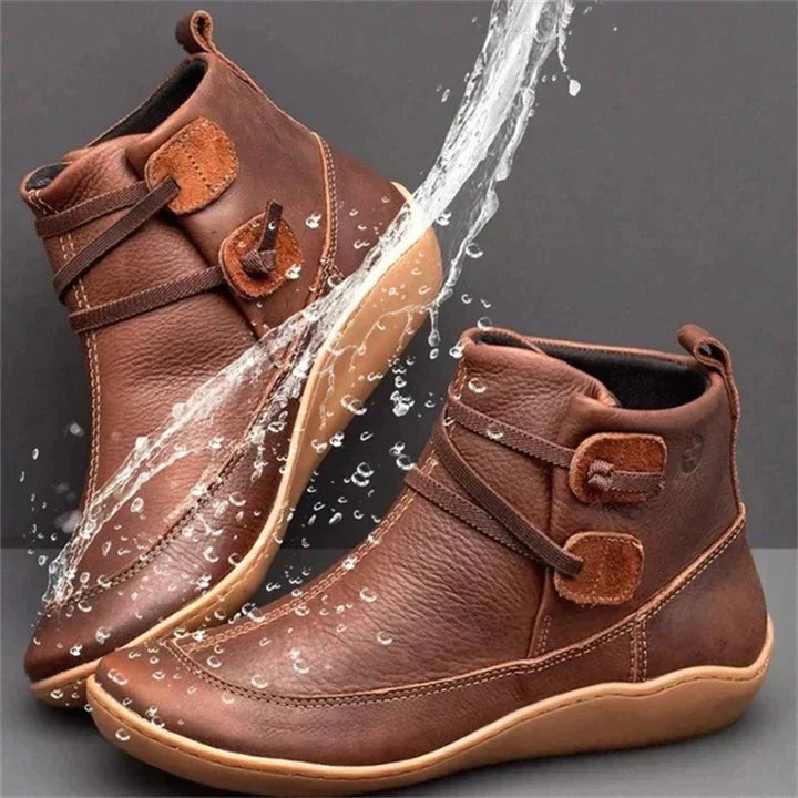 Waterproof Cozy Women's Ankle Boots - Slip On Leather, Rain Brown - Tophatter Daily Deals