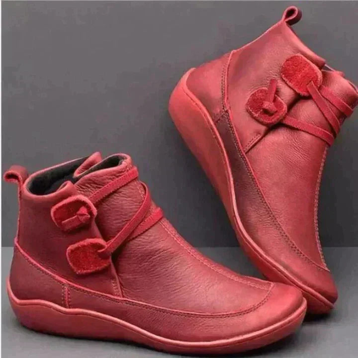 Waterproof Cozy Women's Ankle Boots - Slip On Leather, Rain Red - Tophatter Daily Deals
