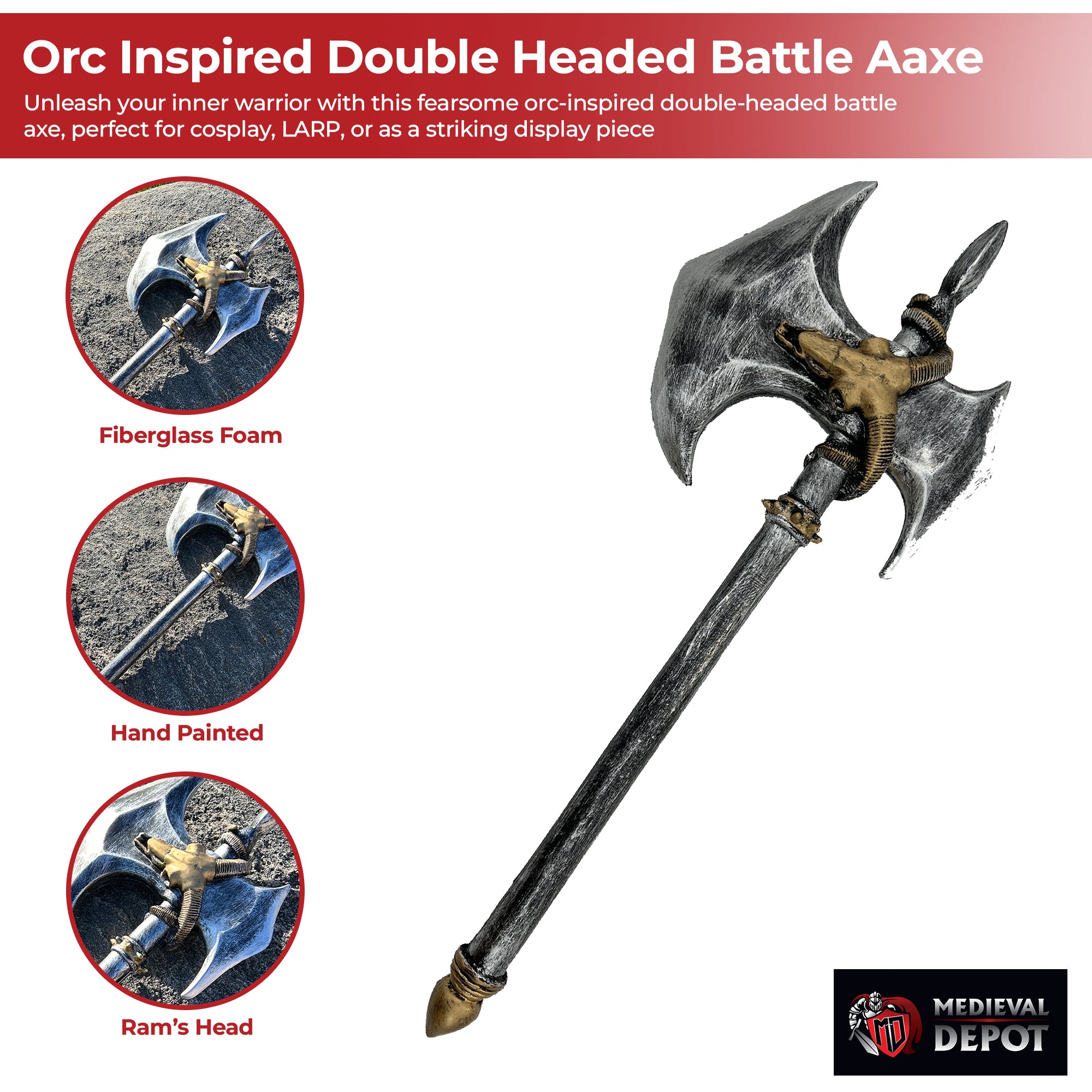 WOW Orc Inspired Double Headed Foam Battle Axe Foam Products - Tophatter Daily Deals