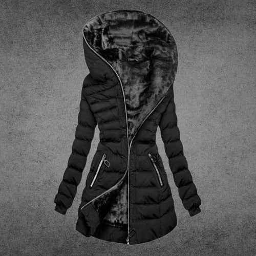 Warm Women's Quilted Jacket - Mid Thigh, Faux Fur Lined Black - Tophatter Daily Deals