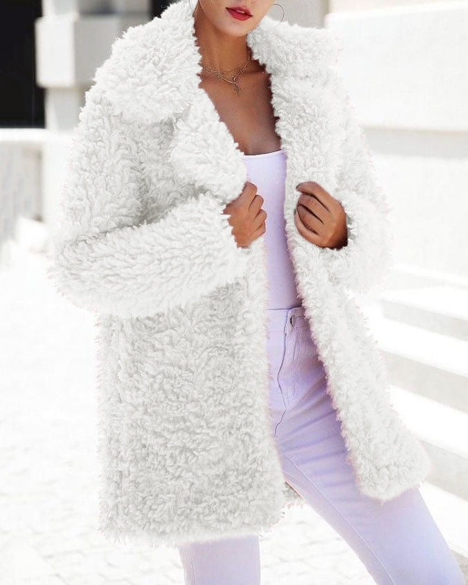 Oversized Fleece Teddy Jacket White Outerwear - Tophatter Daily Deals