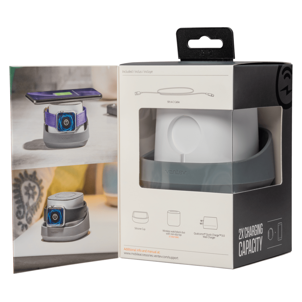 Ventev wireless watchdock duo 10W - Grey/White Charging Pad - Tophatter Daily Deals