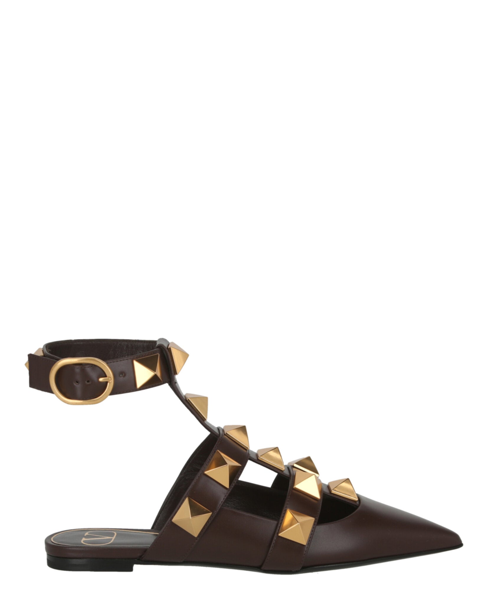 Valentino Roman Stud Ballerina Shoes Dark Brown Footwear - Tophatter Daily Deals