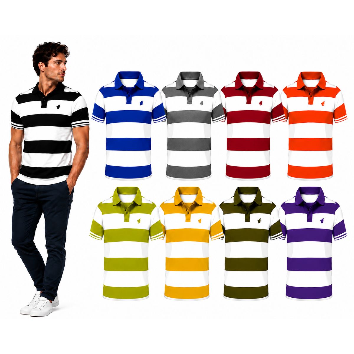 Men's Striped Short Sleeve Polo Shirt (4-Pack) Men's Tops - Tophatter Daily Deals