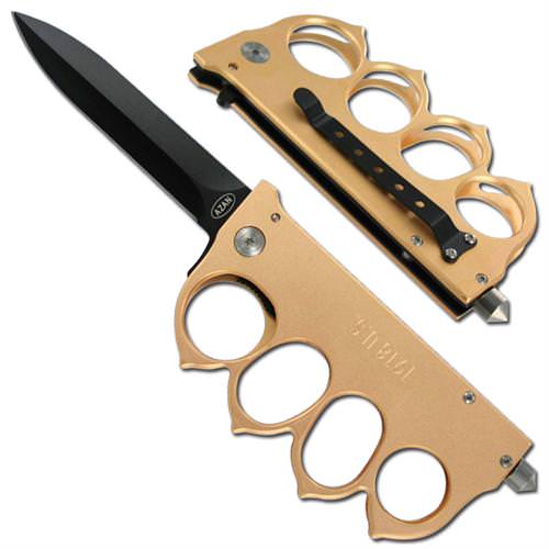 WWI Trench Tactical Spring Assist Knife - Gold - TOPHATTER'S ARMORY DEALS Collectible Weapons - Tophatter Daily Deals
