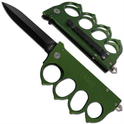 WWI Trench Tactical Spring Assist Knife - Forest Green - Tophatter Daily Deals