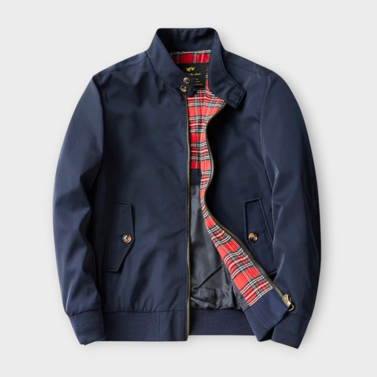 Lightweight Mens Bomber Jacket - Stand Collar, Plaid Lining Blue - Tophatter Daily Deals