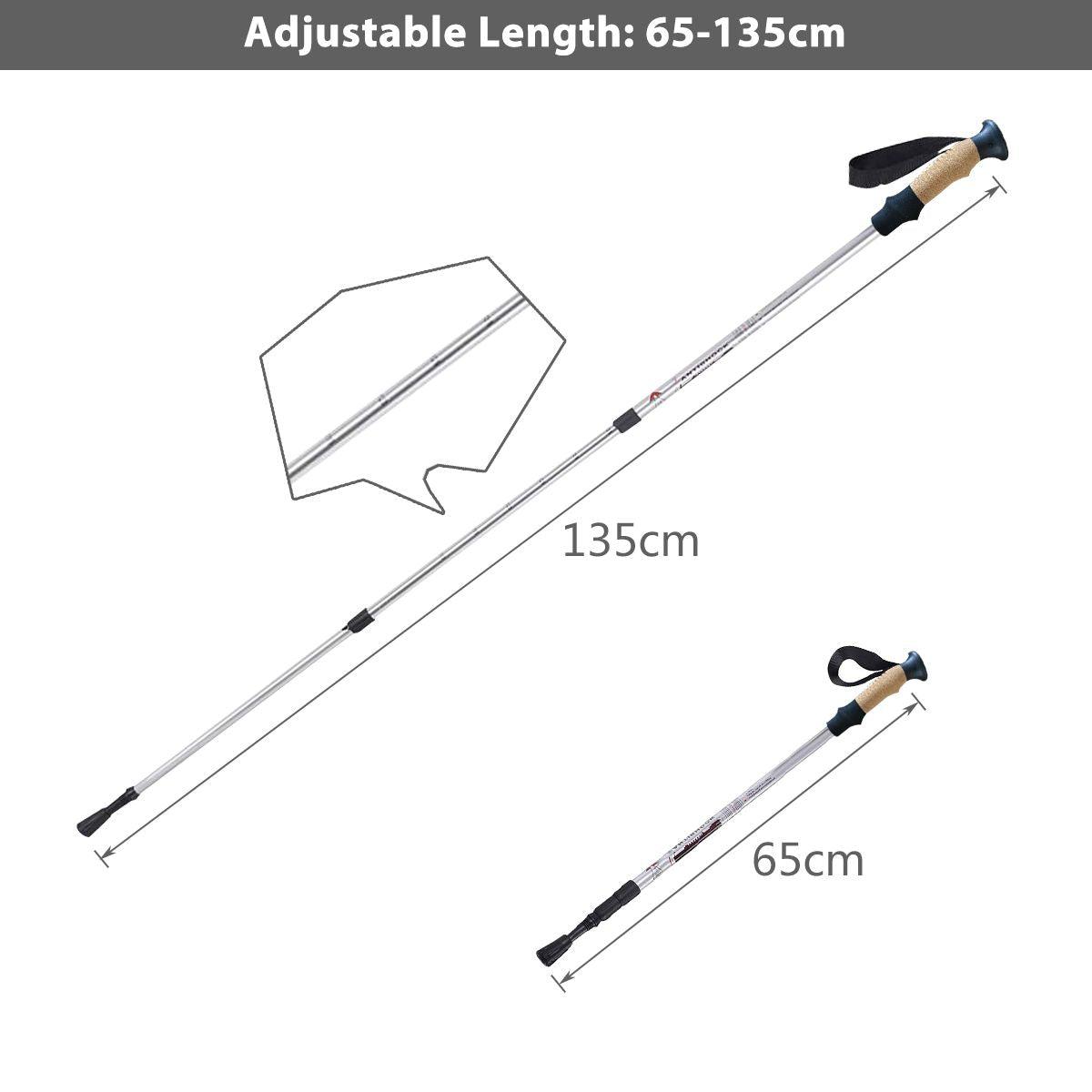 Adjustable Hiking Pole - Telescopic Walking Poles Set 3-Section Anti Shock Trekking Stick trekking - Tophatter Daily Deals