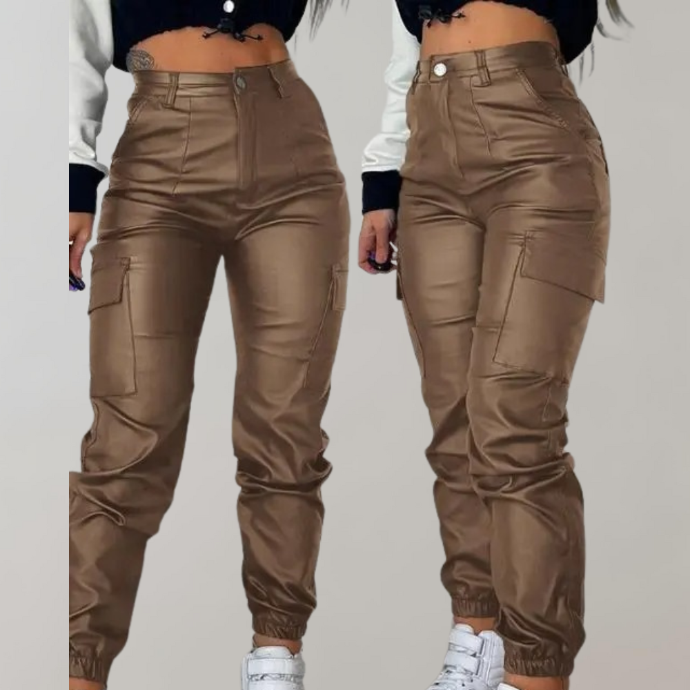 Warm & Versatile women's cargo pants – stylish tapered design, polyester, ideal for winter Brown Women's trousers - Tophatter Daily Deals
