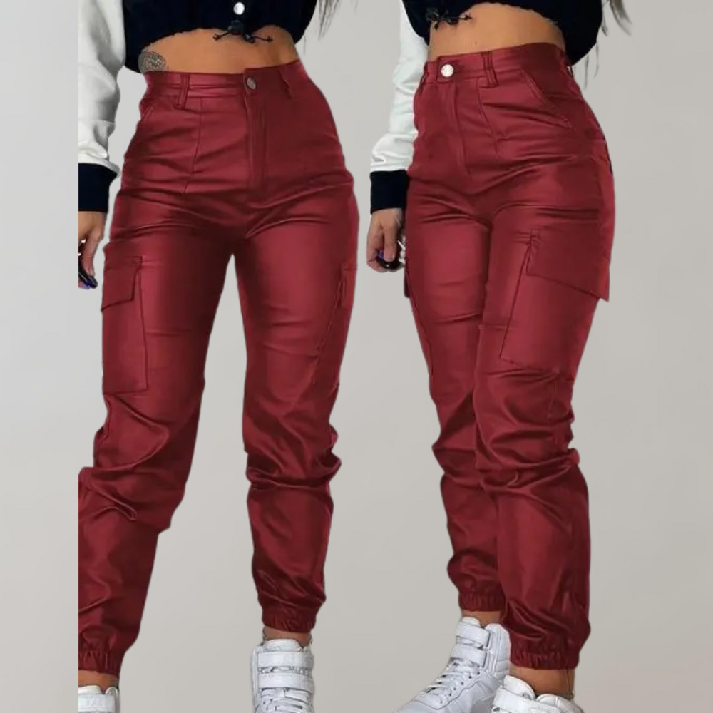Warm & Versatile women's cargo pants – stylish tapered design, polyester, ideal for winter Wine red Women's trousers - Tophatter Daily Deals