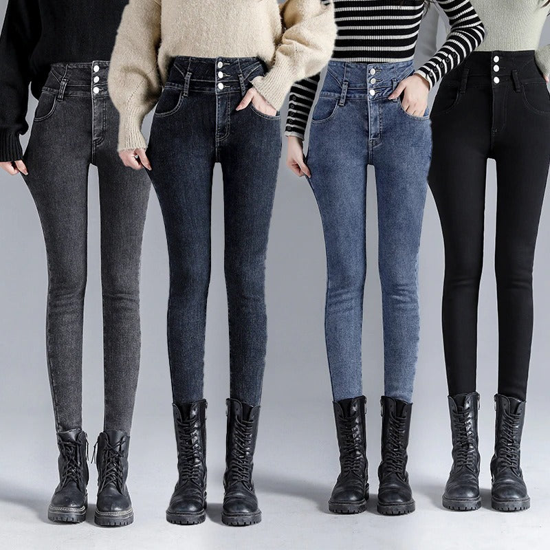 Warm women's high-waisted jeans – fleece-lined, for cold weather jeans - Tophatter Daily Deals