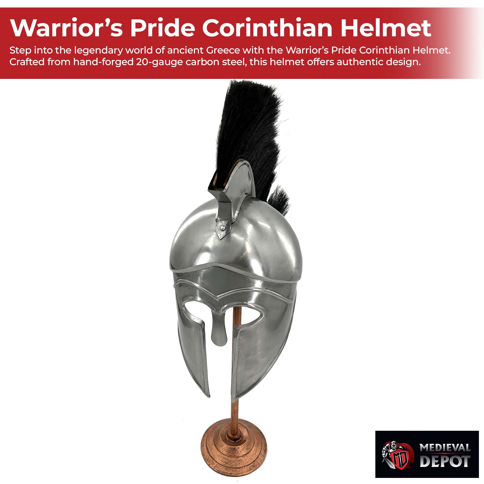 Warriors Pride Corinthian Helmet with Black Plume Medieval armor - Tophatter Daily Deals