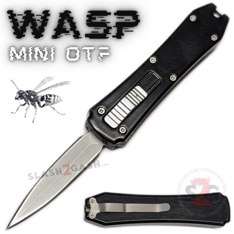 Wasp Mini OTF Knife Small Automatic Switchblade Dagger - Asst. colors Black (Silver Hardware) Knife-OTF - Tophatter Daily Deals
