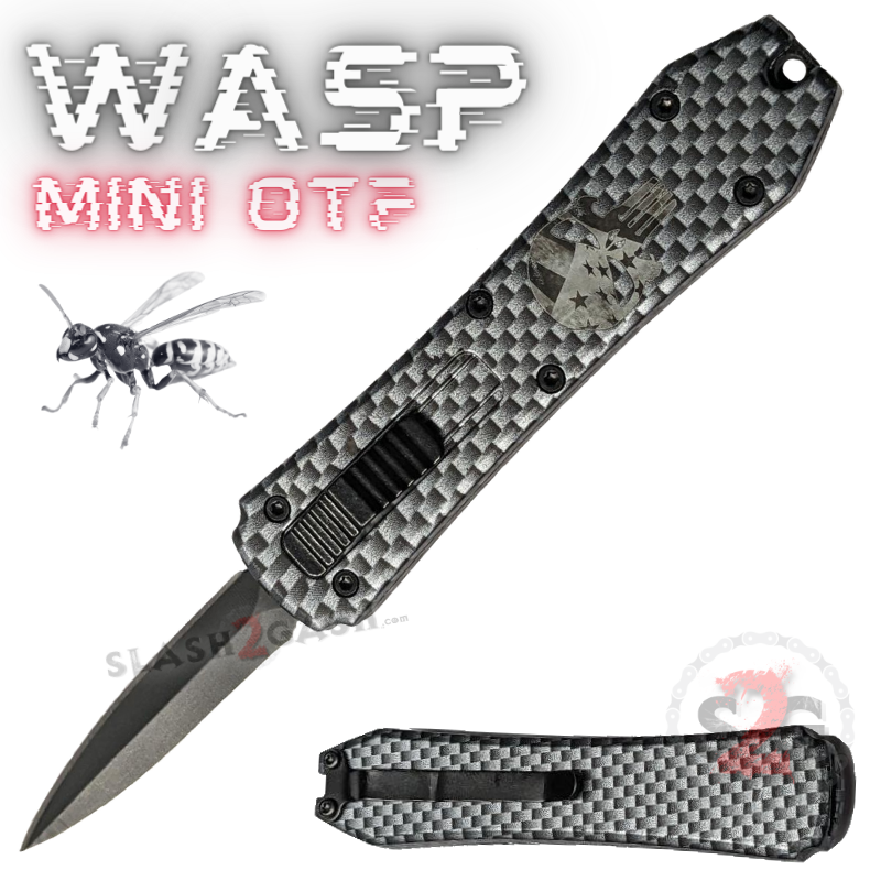 Wasp Mini OTF Knife Small Automatic Switchblade Dagger - Asst. colors Punisher - Carbon Fiber Knife-OTF - Tophatter Daily Deals